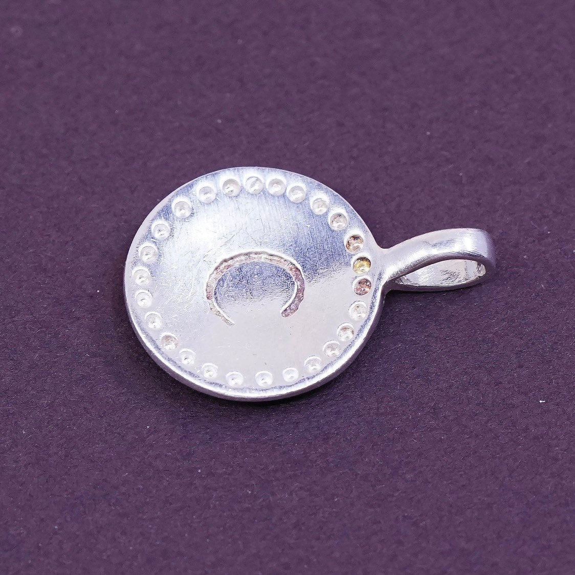 vtg Sterling silver initial pendant, 925 handmade circle w/ letter C