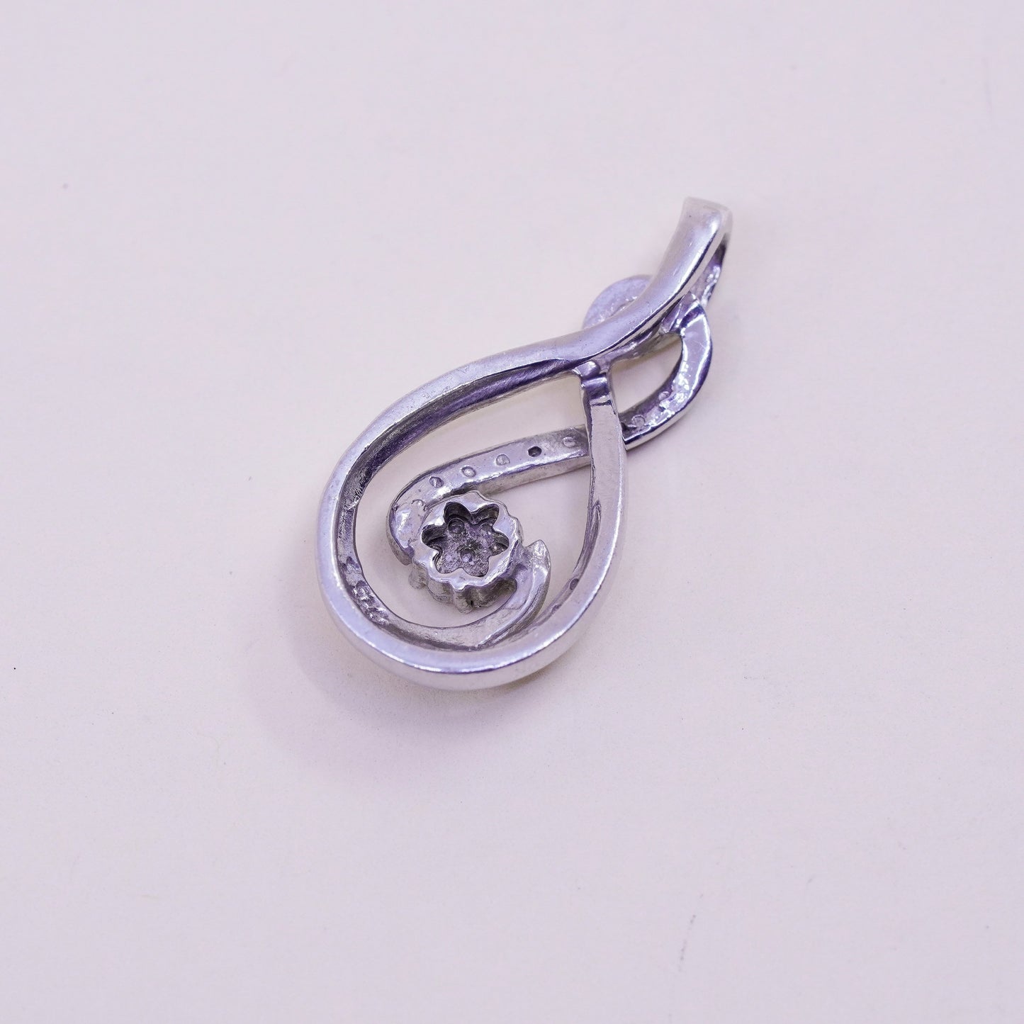 vintage Sterling silver Pendant, 925 entwined teardrop with real diamond