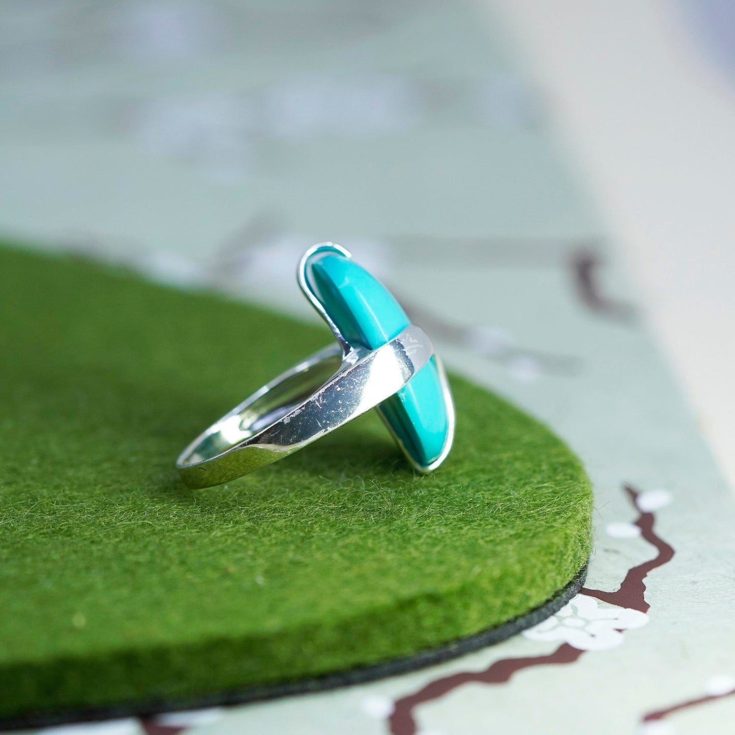 Size 8.5, vintage Sterling silver handmade ring, modern 925 band with turquoise