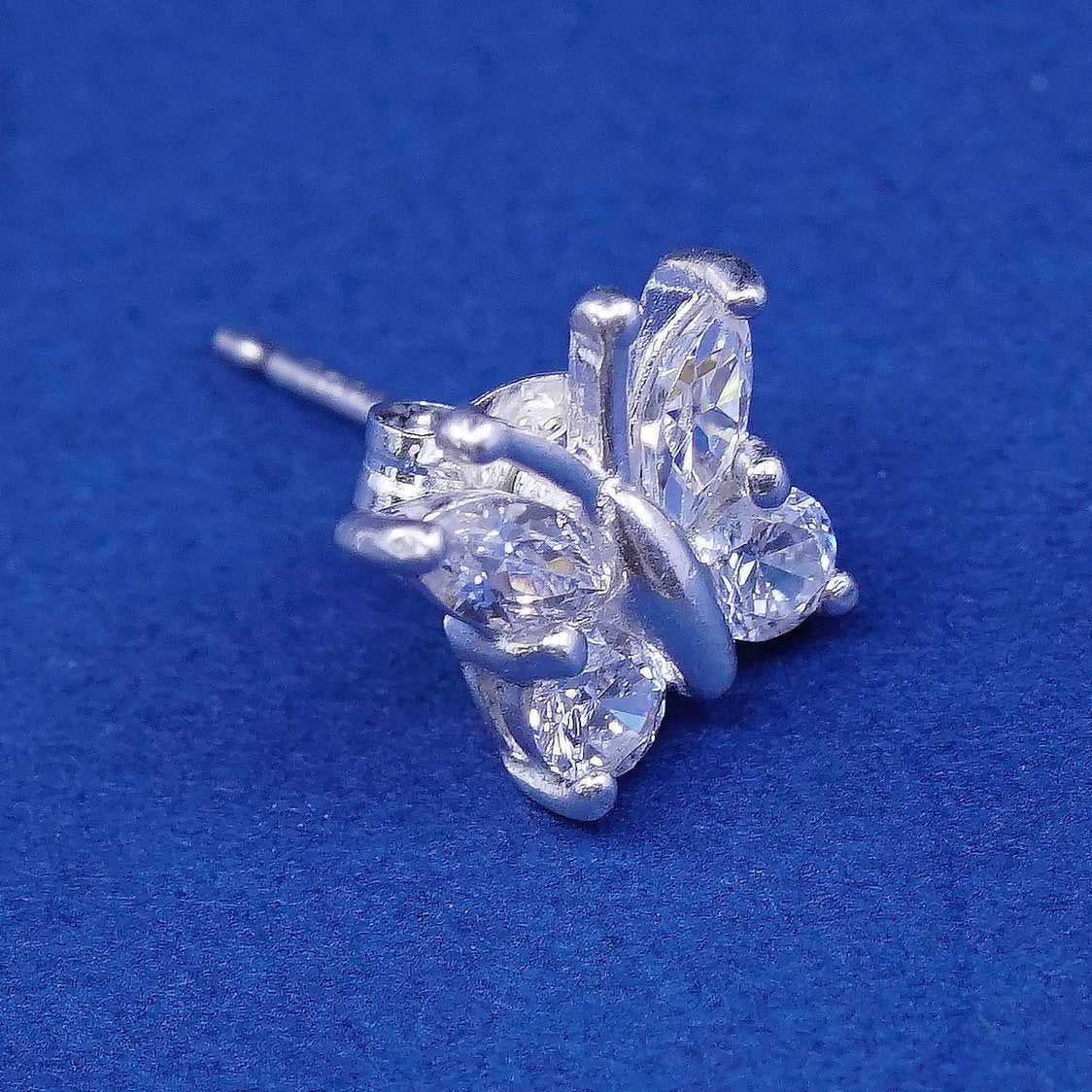 vtg Sterling silver handmade earrings, 925 butterfly studs w/ cz