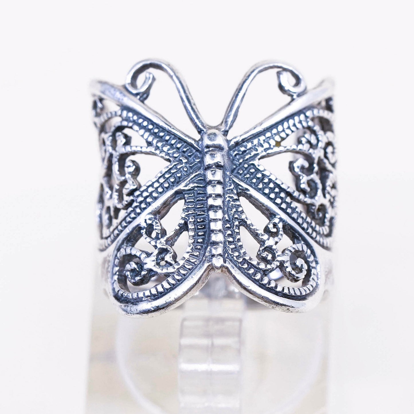 Size 3, vtg Sterling silver handmade ring, 925 filigree butterfly band