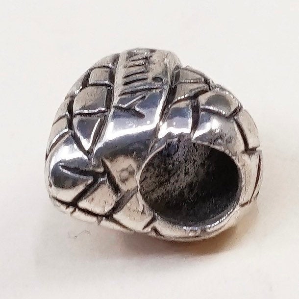 VTG Sterling silver handmade bead charm, 925 heart pendant embossed family