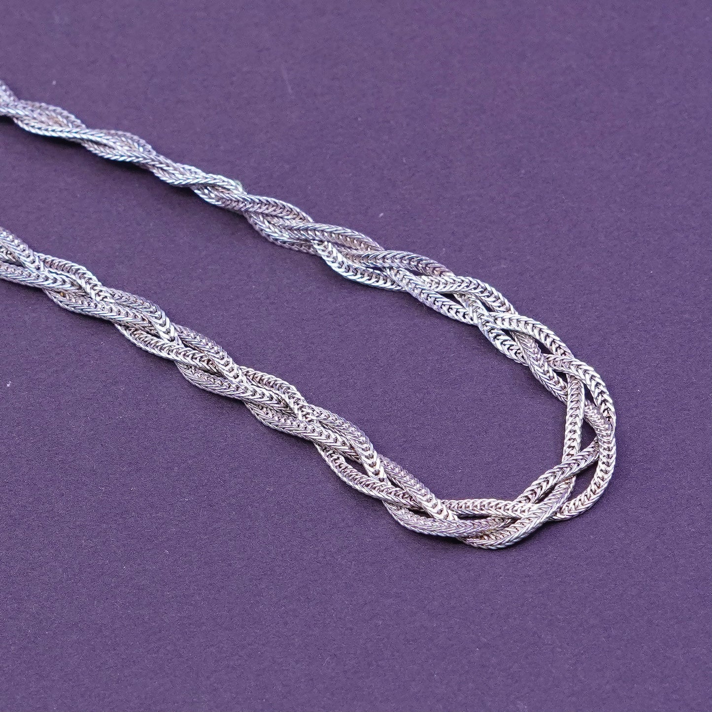 18”, vintage Sterling silver necklace, Italy 925 woven wheat chain