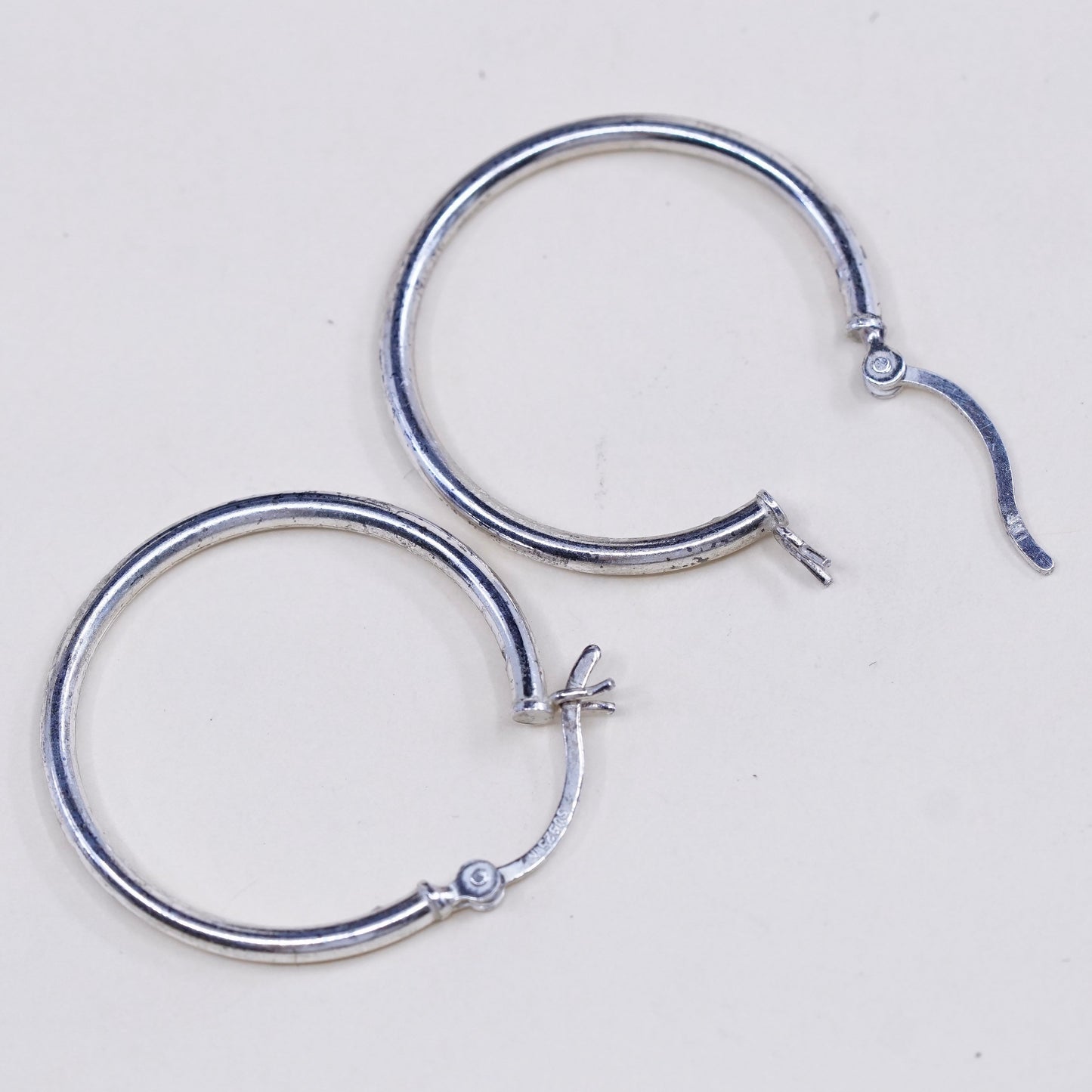 1”, Vintage sterling silver loop earrings, fashion minimalist primitive hoops