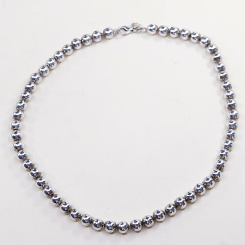 20”, 7mm, Vintage sterling 925 silver handmade beads necklace