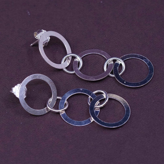 2” long, VTG Sterling silver handmade earrings, 925 entwined circles dangle