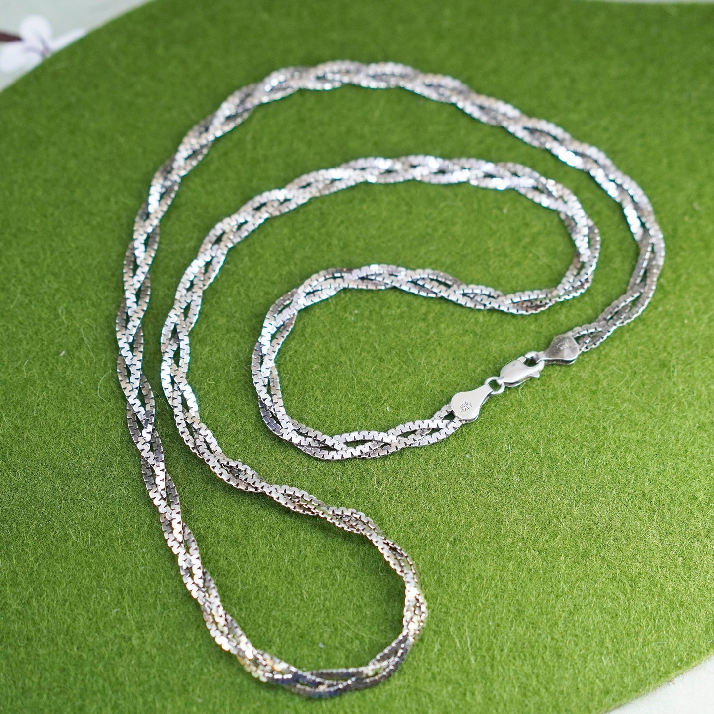 24” 5mm, Vintage sterling silver Italy necklace, 925 woven braided chain