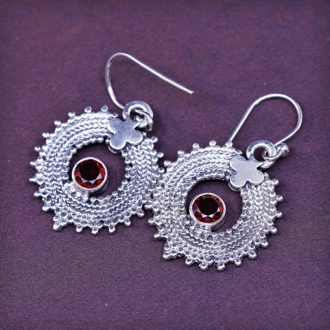 vtg Sterling silver handmade earrings, 925 w/ ruby N Bali Beads