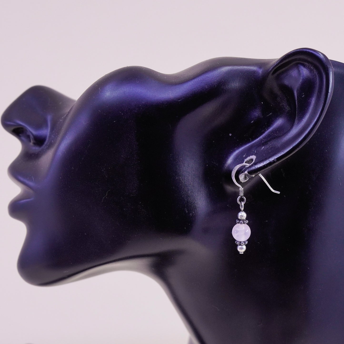 Vintage Sterling 925 silver handmade earrings with pink crystal