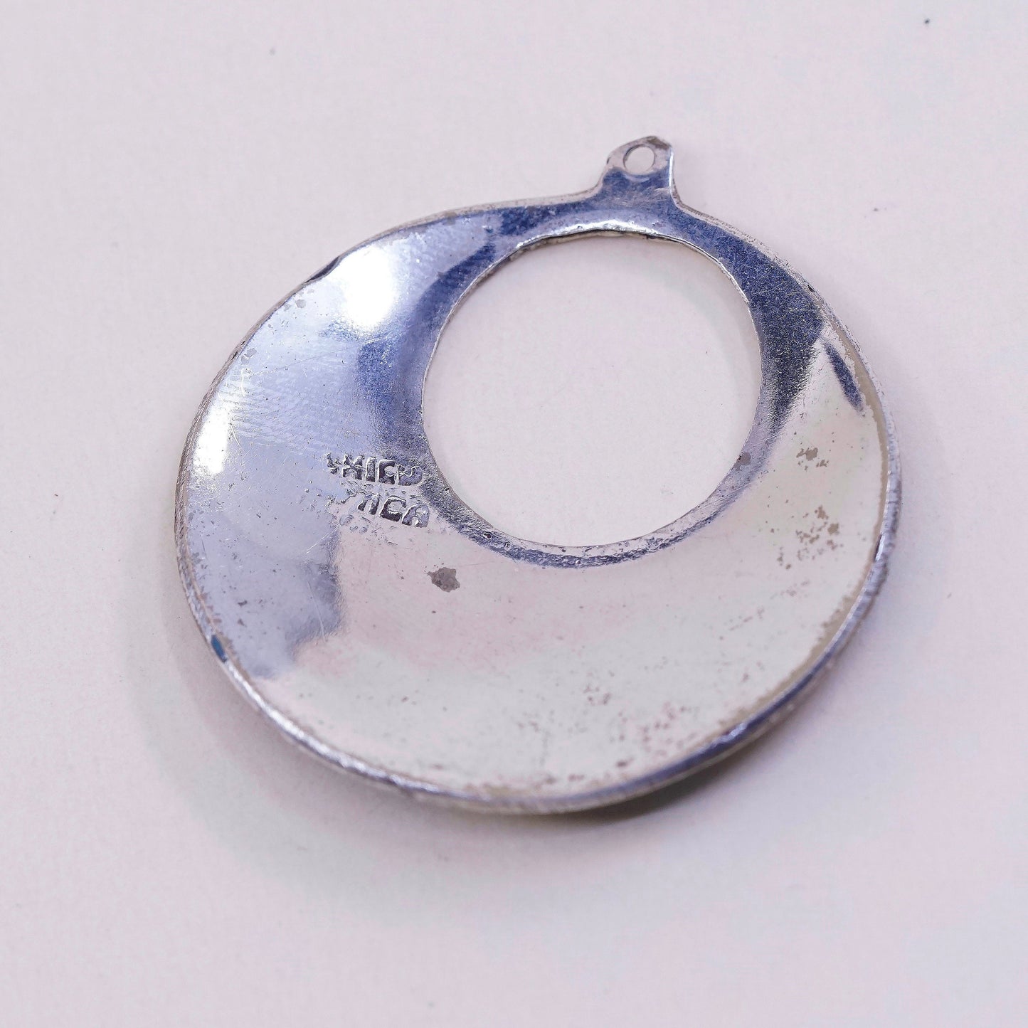 VTG alpaca silver handmade pendant, round circle with abalone