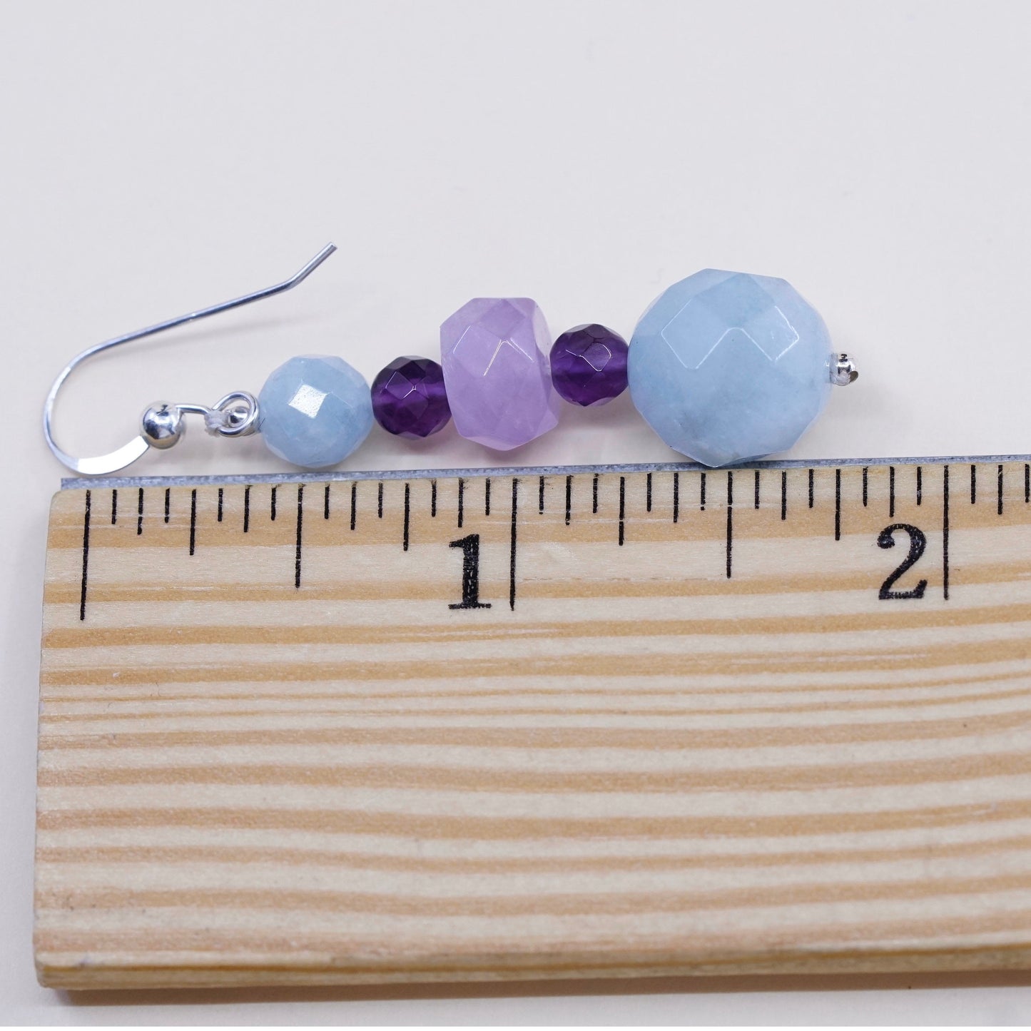 Vintage Sterling silver handmade earrings, 925 with amethyst and jade beads