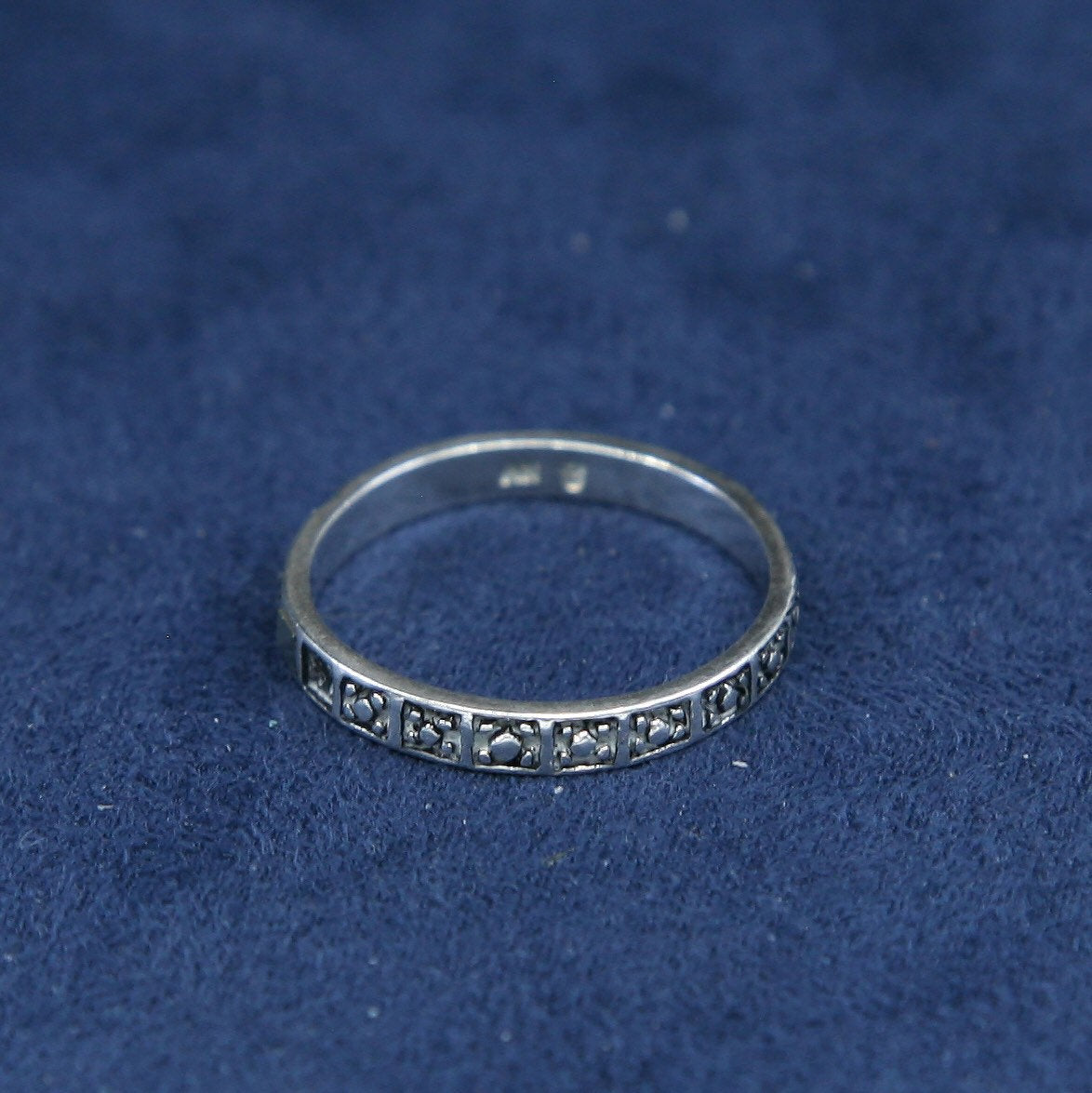 sz 8.25, vtg Sterling silver handmade ring, 925 band w/ marcasite