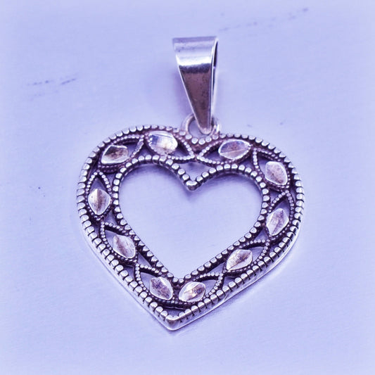 antique sterling 925 silver filigree heart pendant