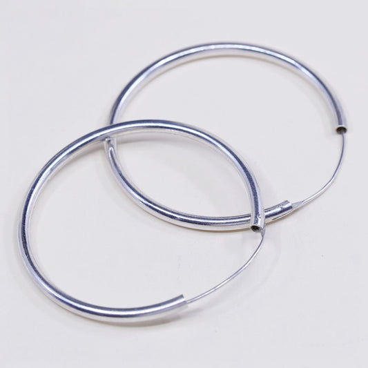 1.75” Vintage sterling silver loop earrings, fashion minimalist primitive hoops