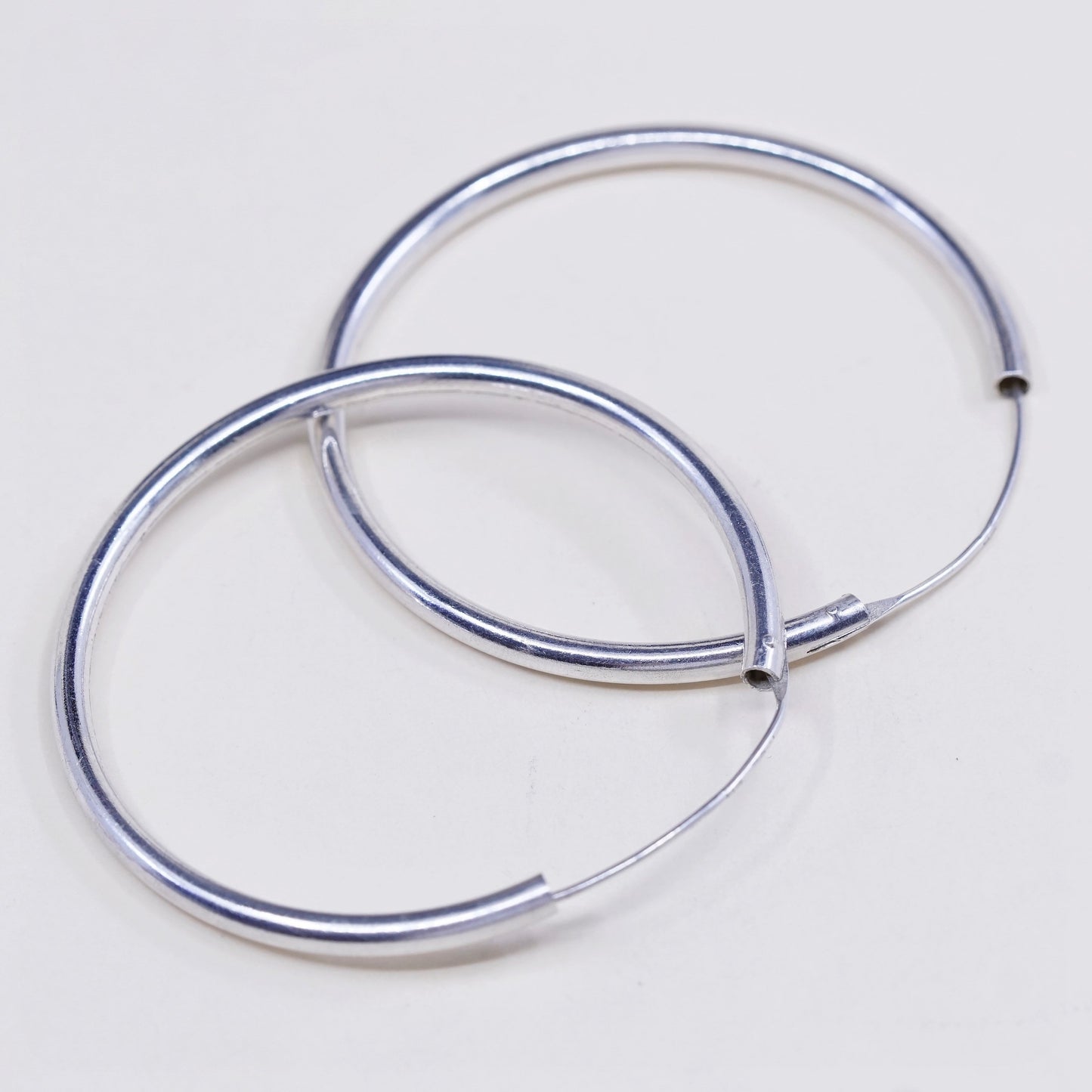 1.75” Vintage sterling silver loop earrings, fashion minimalist primitive hoops