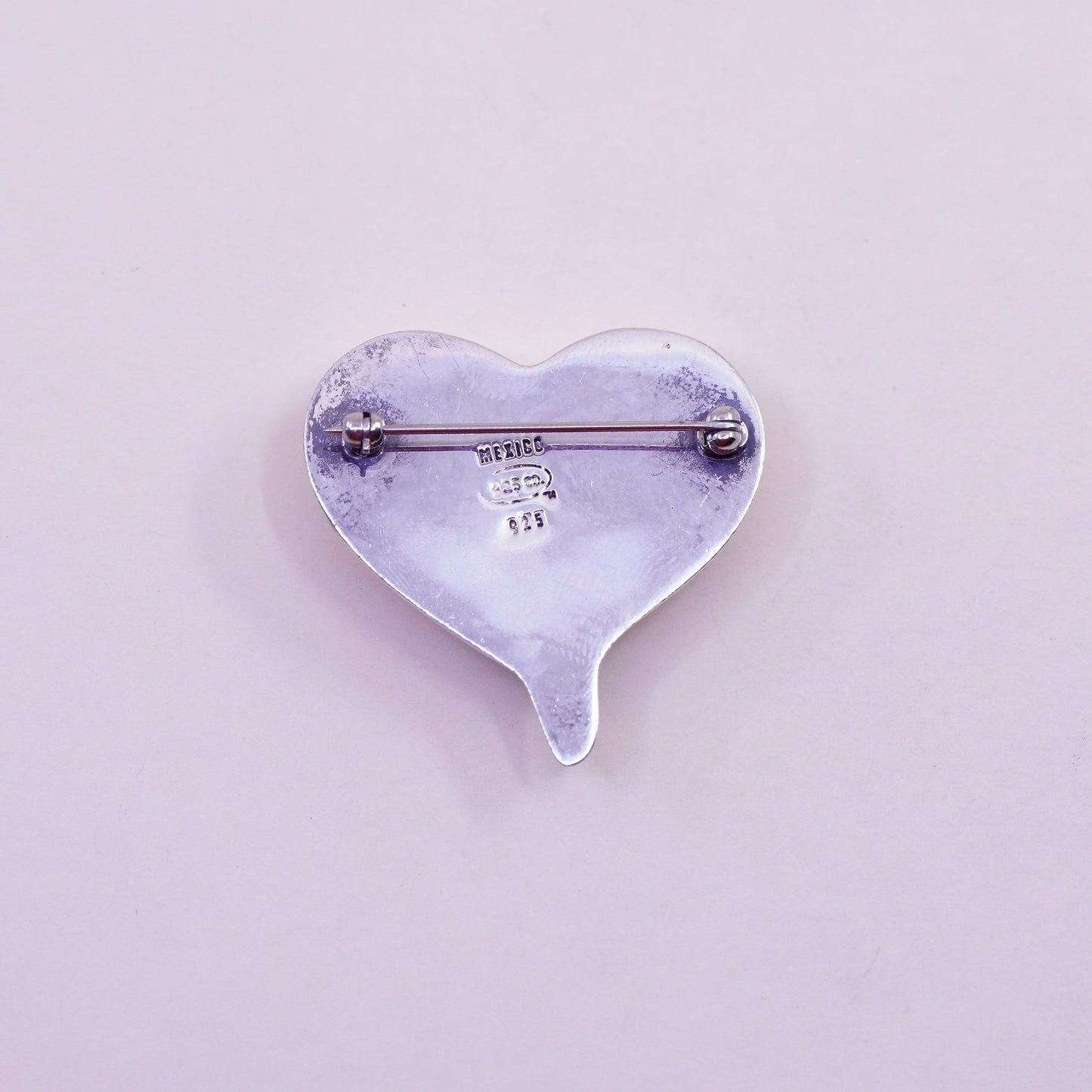 Vintage Mexico Sterling silver handmade brooch, modern 925 heart pin