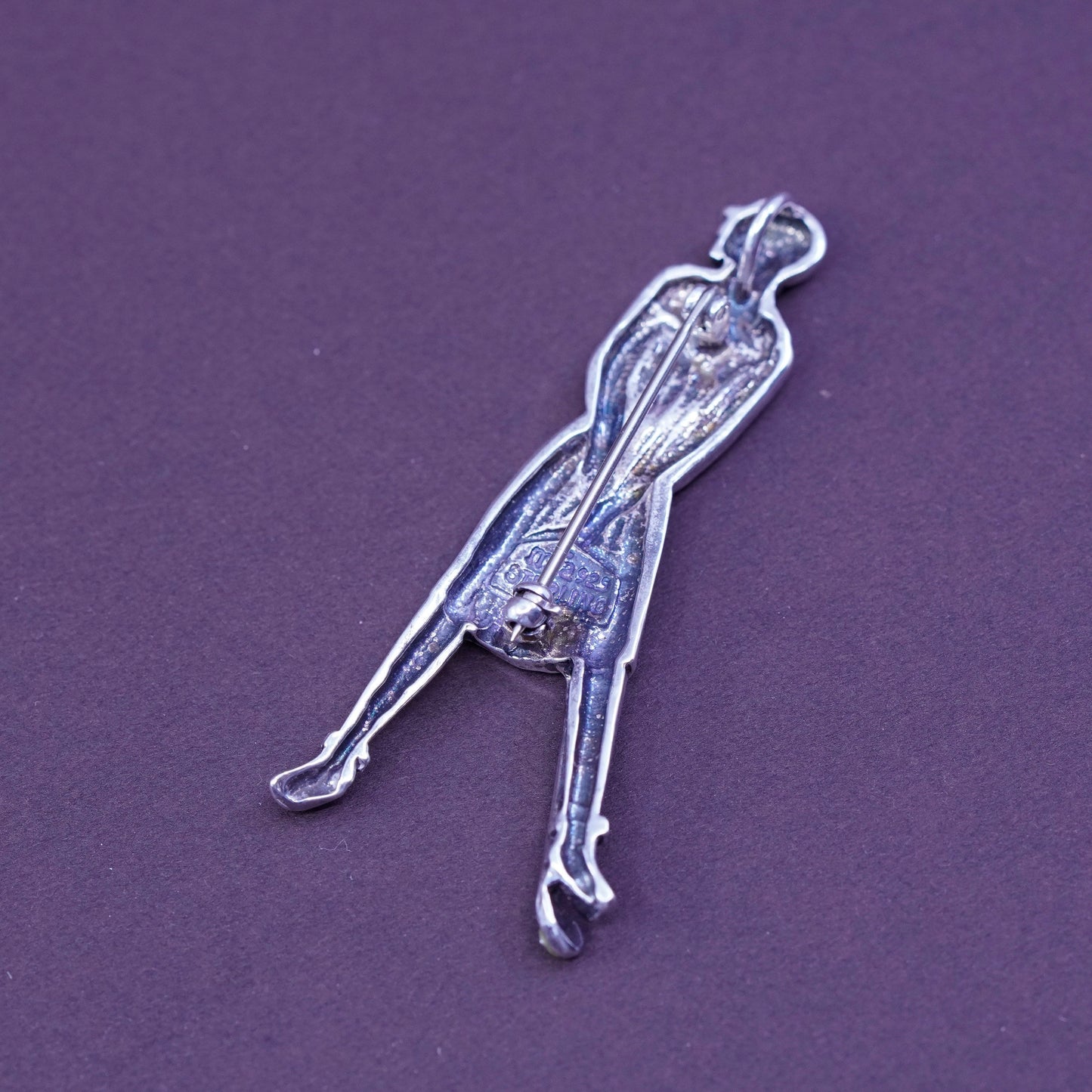 Vintage handmade sterling silver women golfer pendant brooch