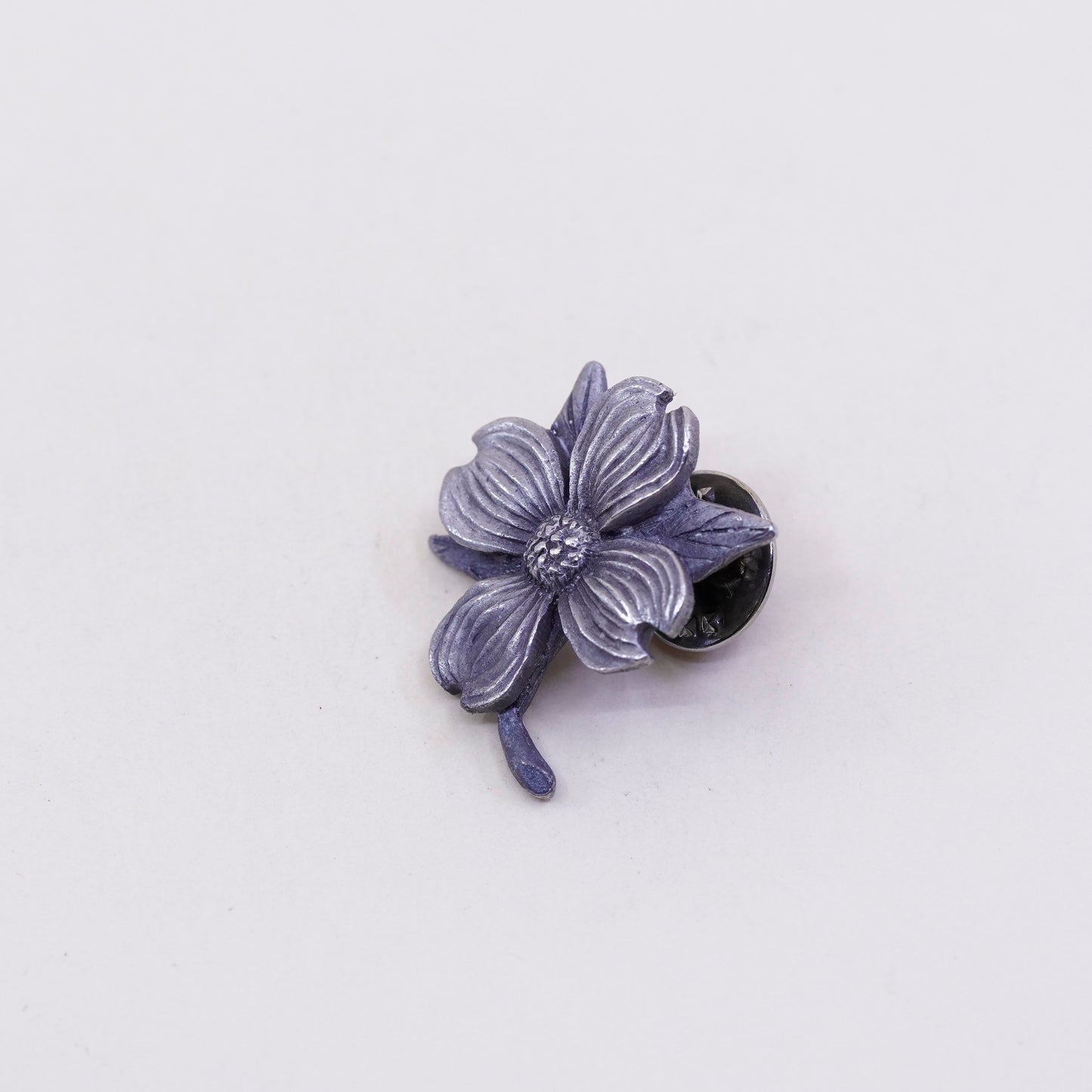 Vintage antique silver tone brooch, dog wood flower pin