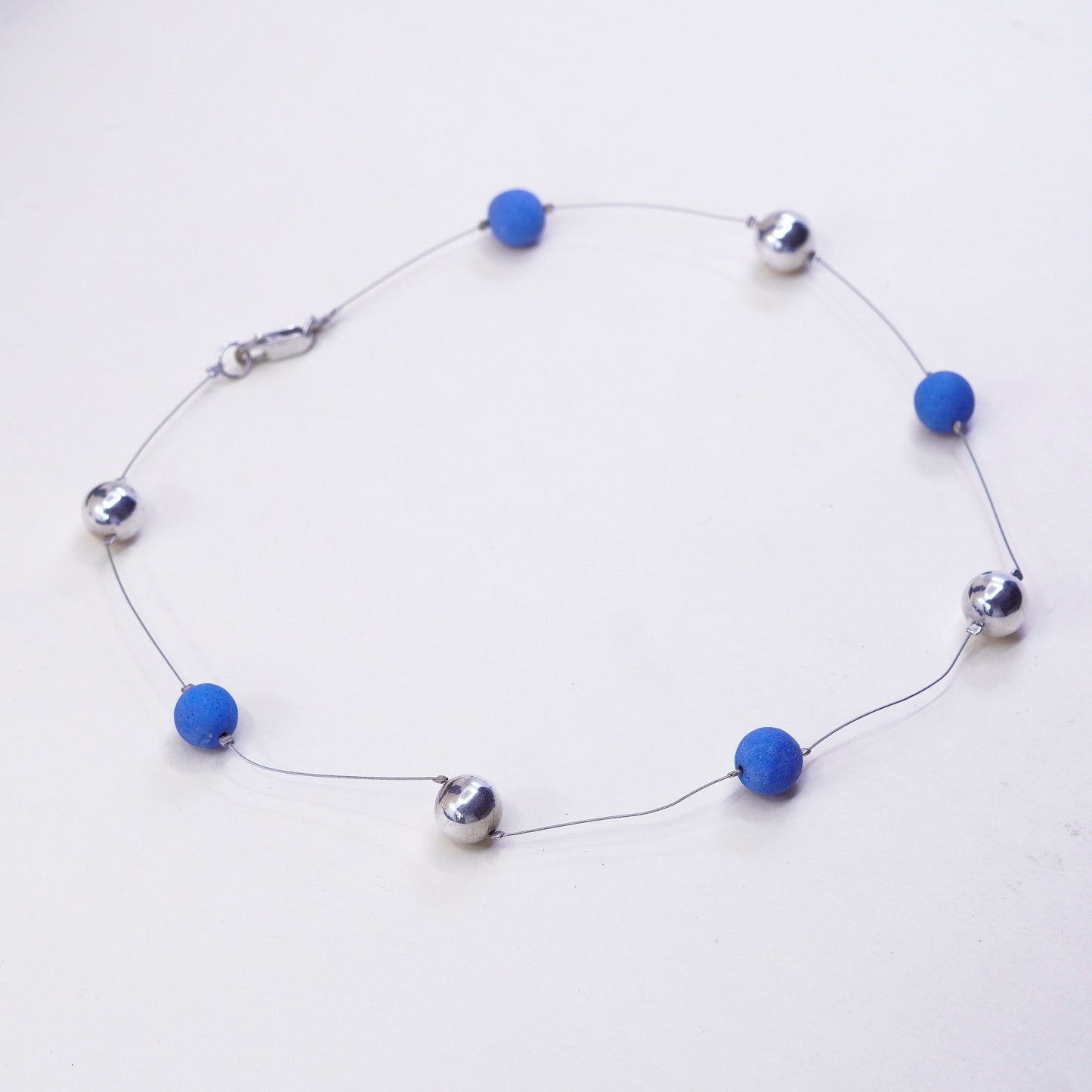 18”, Sterling 925 silver necklace chain with bead and blue gemstone