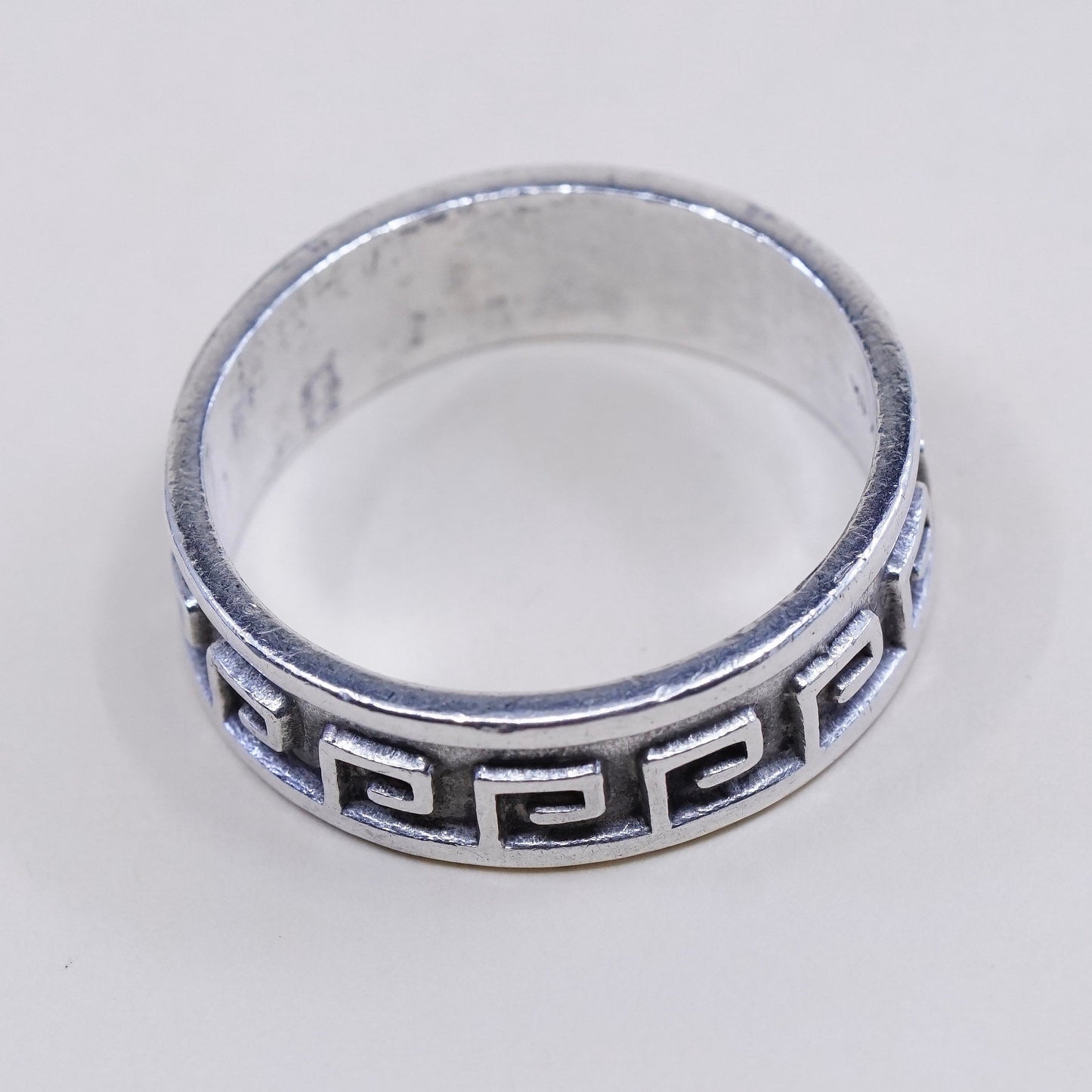 Size 12, vintage Sterling silver handmade ring, mexico Mens 925 greek key band