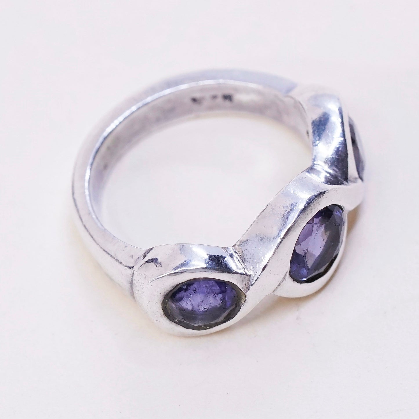 Size 5.25, vintage Sterling silver handmade ring, 925 band with amethyst