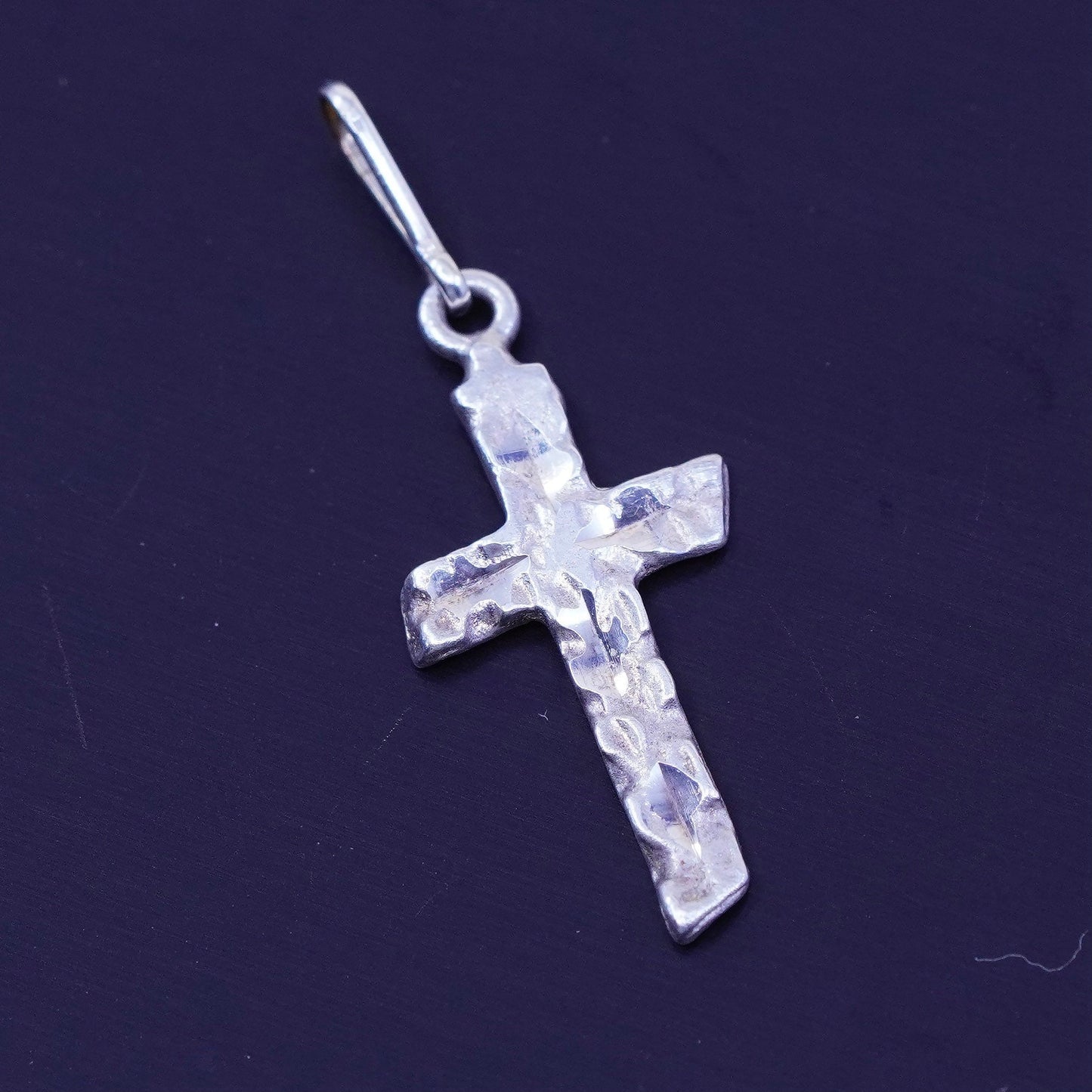 Vintage sterling 925 silver handmade textured cross pendant