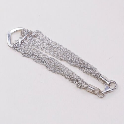 6.75” Sterling Silver Bracelet Multi Strands 925 Circle Chain W/ Heart Charm