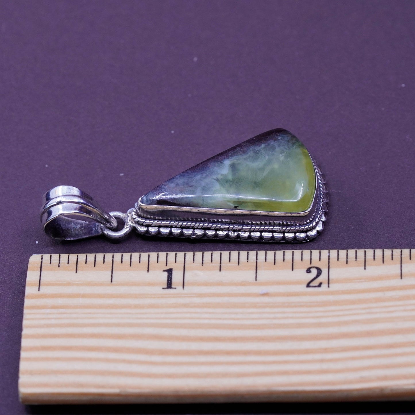 Vintage Sterling 925 silver handmade pendant with triangular jade and beads