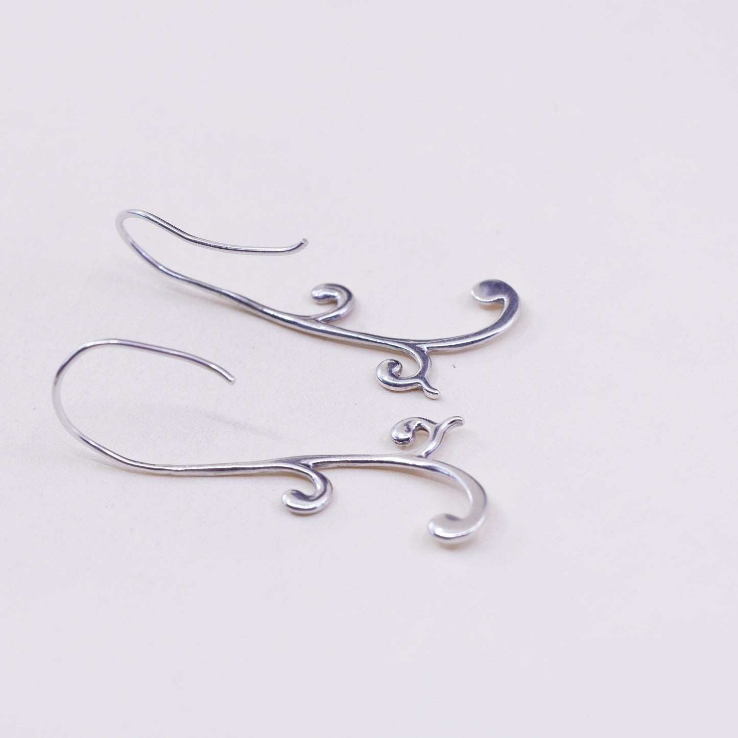 Vintage Sterling silver handmade earrings, 925 swirl drop