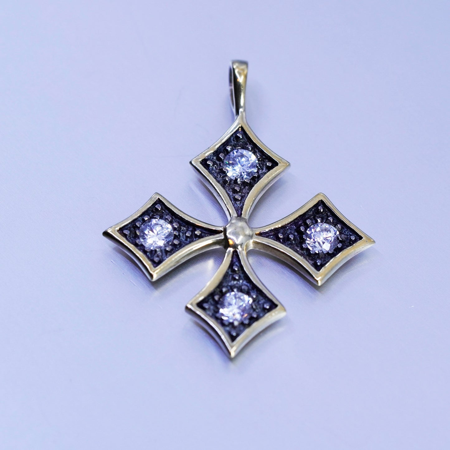 antique gold tone cross pendant with Cz