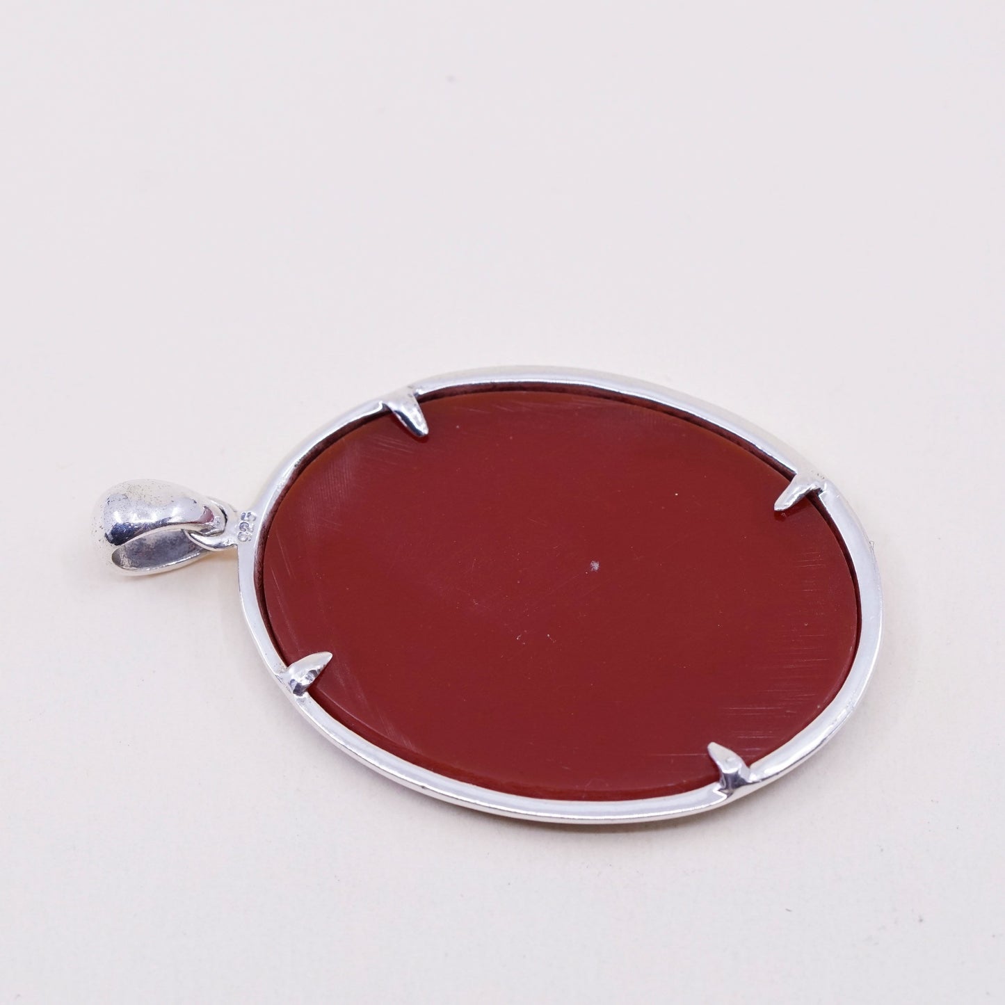 Vintage Sterling silver handmade pendant, 925 oval w/ cameo carnelian 3 ladies