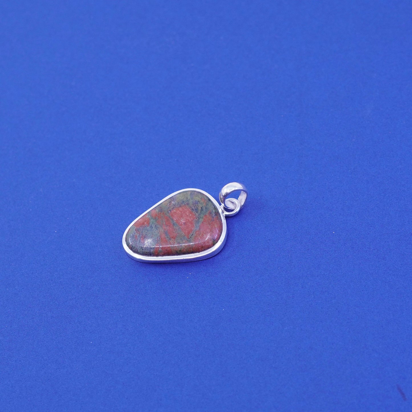 Vintage Mexico sterling 925 silver handmade pendant w/ jasper inlay