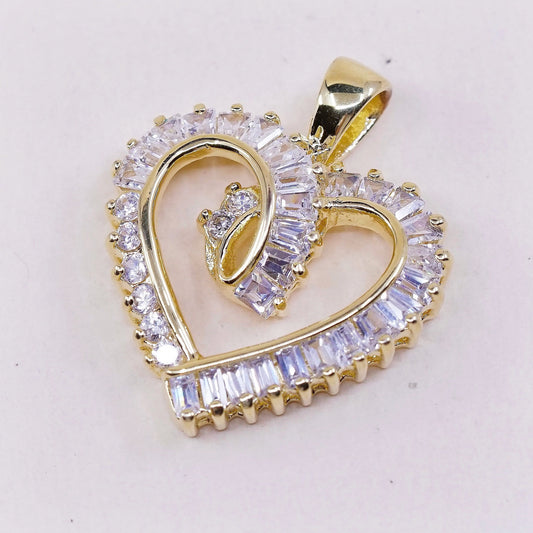 VTG vermeil Gold over Sterling silver pendant, 925 heart pendant with cz