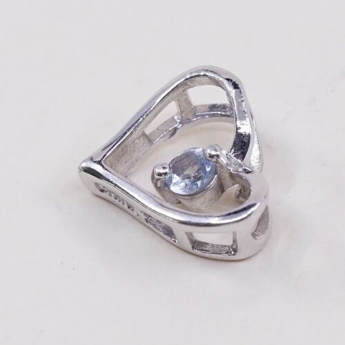 Vintage Sterling Silver Heart Pendant, 925 Heart With Blue Cz, Stamped 925