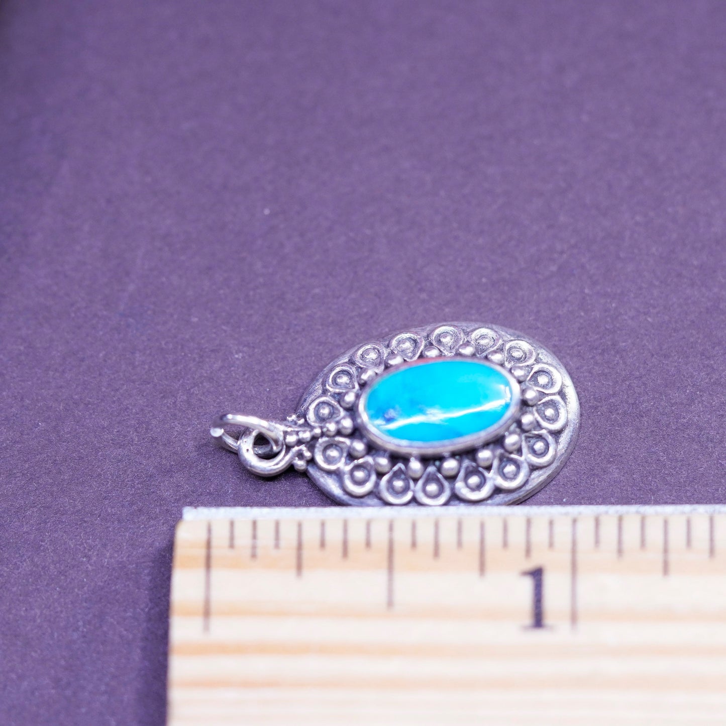 Vintage Sterling 925 silver handmade pendant with oval turquoise and bead