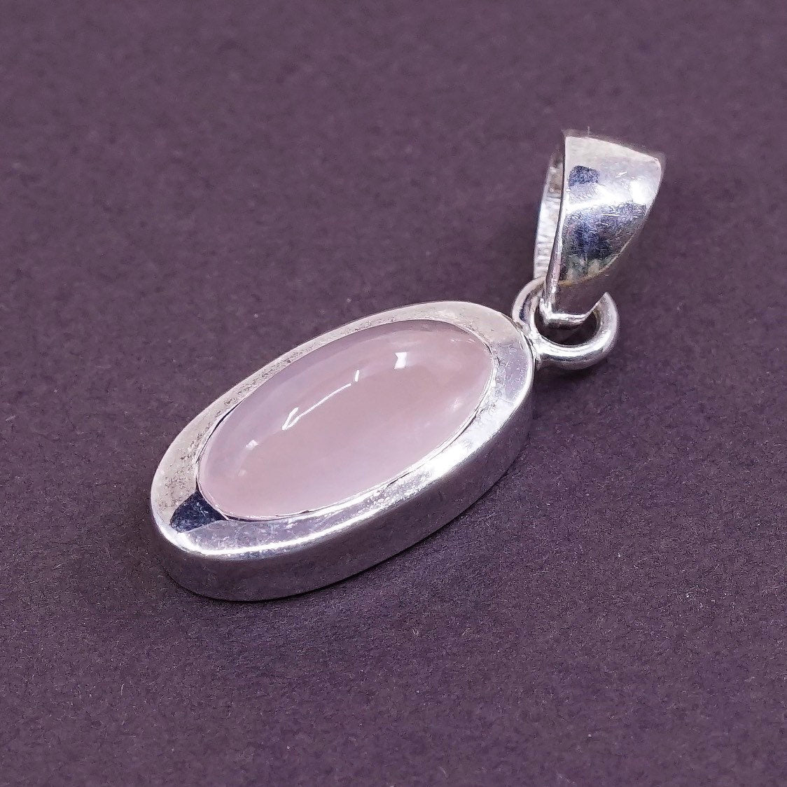 vtg sterling silver handmade pendant, 925 w/ pink quartz