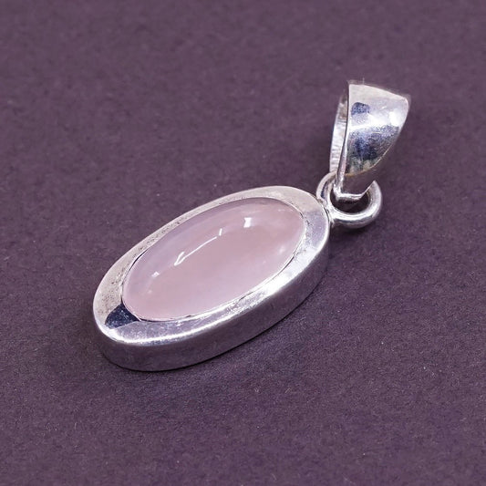 vtg sterling silver handmade pendant, 925 w/ pink quartz