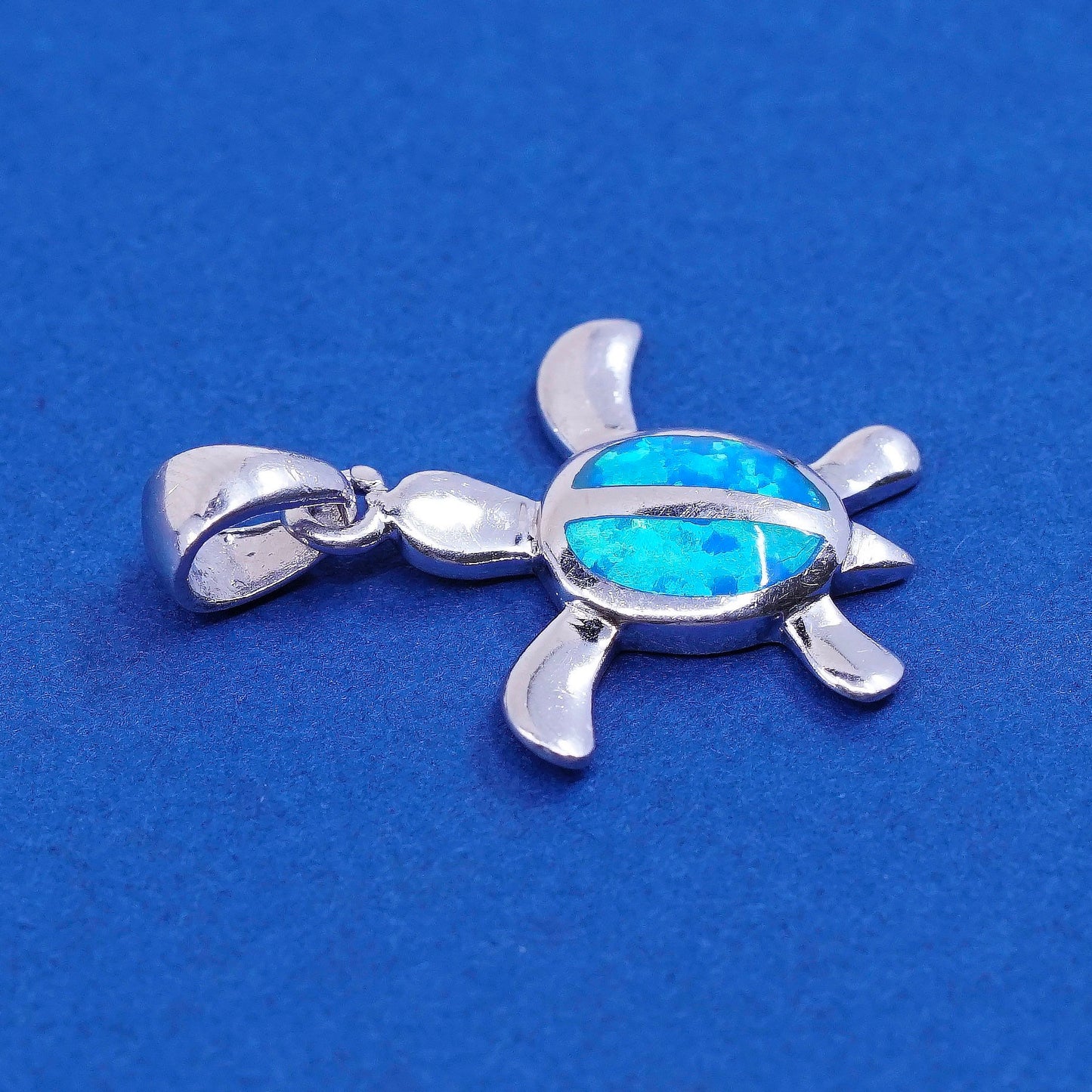 Vintage Sterling silver handmade pendant, 925 silver turtle with opal