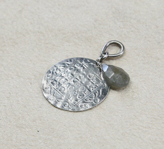 vtg Sterling silver handmade pendant, Mexico 925 tag w/ teardrop labradorite