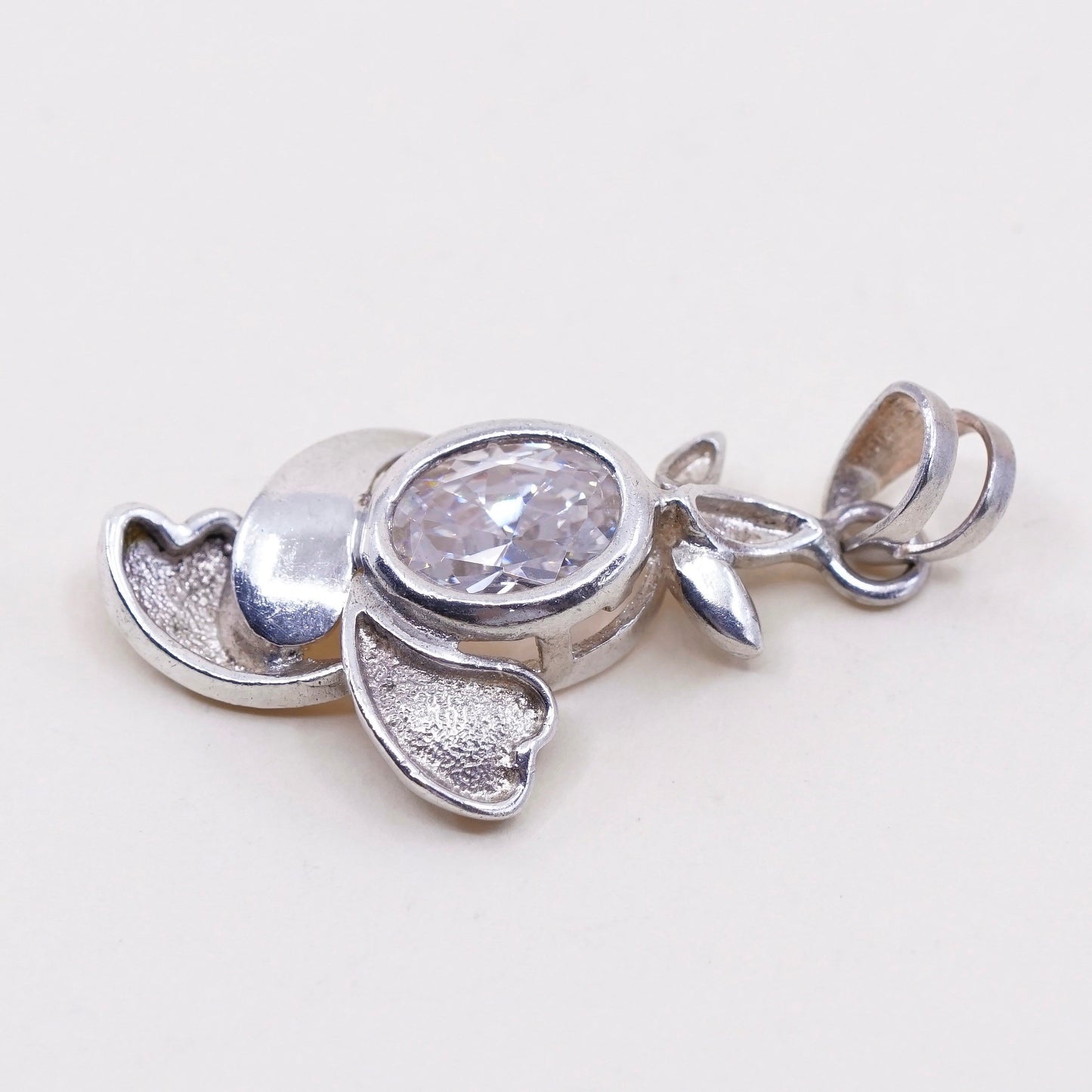 Vintage CCJ sterling silver cz crystal pendant, 925 silver pendant