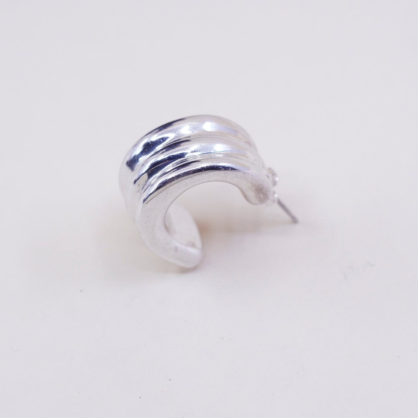 0.75”, Sterling silver handmade earrings, lightweight 925 Ribbed Huggie studs