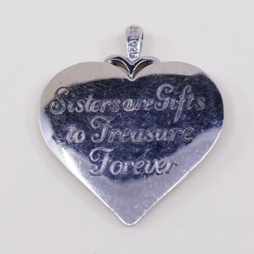 Two Tone BGE Sterling Silver Swirl Heart Pendant W/ Diamond “sister Are Gifts”