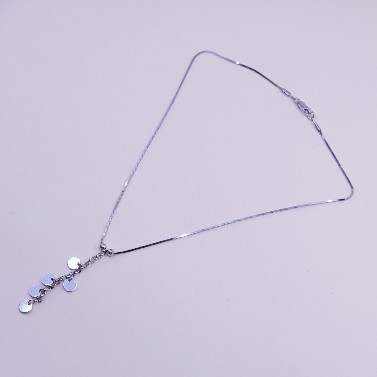 16”, vintage Sterling 925 Silver snake Necklace with cluster disc pendant