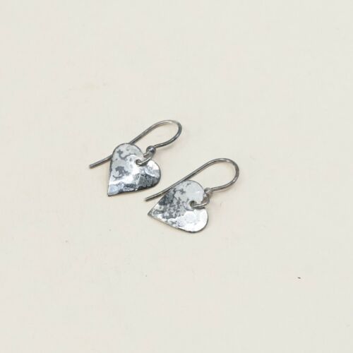 Vtg Sterling Silver Handmade Earrings, 925 dangles Heart Tag Dangles