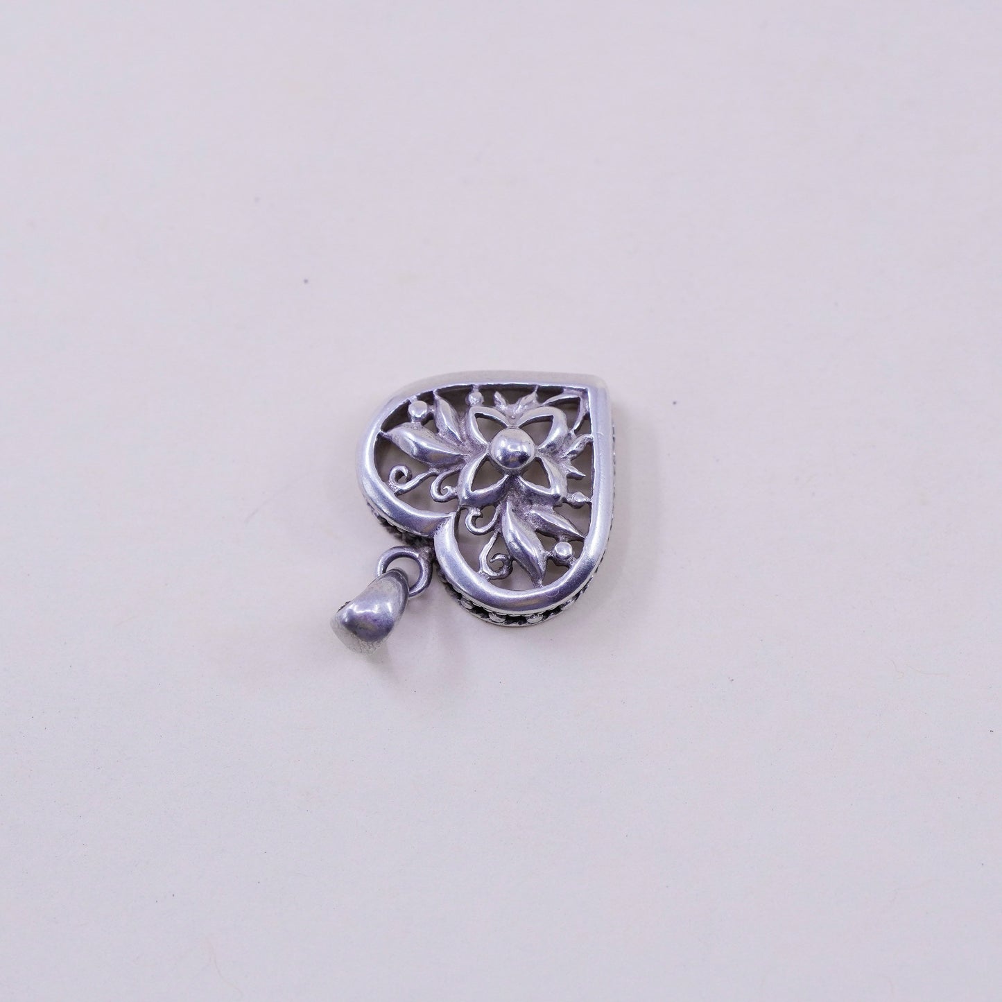 vintage sterling silver handmade pendant, 925 filigree heart charm