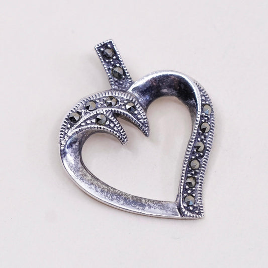 vintage sterling silver handmade pendant, China 925 heart with marcasite