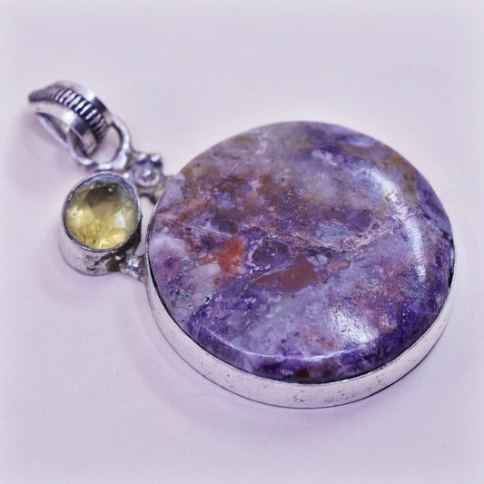 Vintage sterling 925 silver handmade pendant with agate and citrine