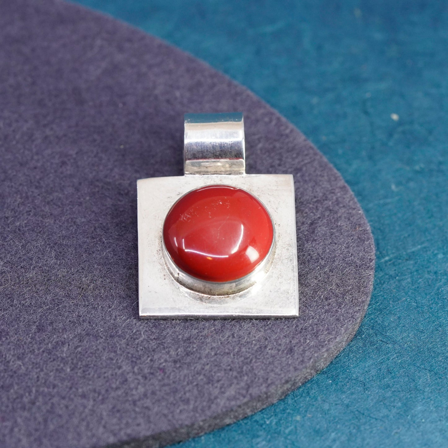 Vintage sterling 925 silver handmade pendant with red onyx inlay