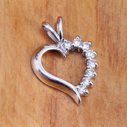 Vintage Sterling 925 silver handmade heart pendant with cz