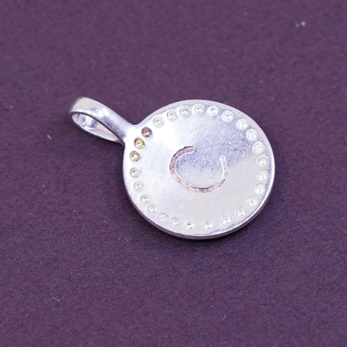 vtg Sterling silver initial pendant, 925 handmade circle w/ letter C